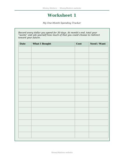 Preview of Worksheet 1: Spending Tracker