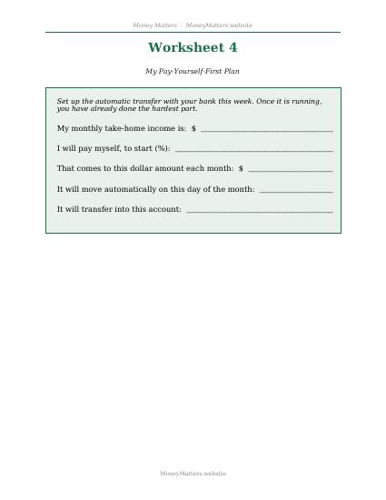 Preview of Worksheet 4: Pay Yourself First