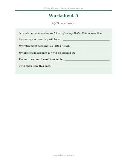 Preview of Worksheet 5: The Three Accounts