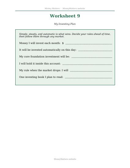 Preview of Worksheet 9: Investing Plan