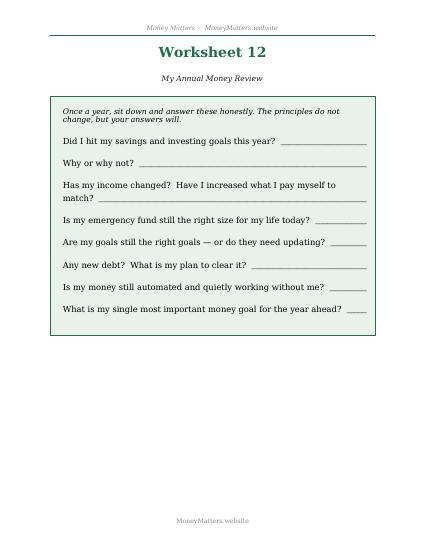 Preview of Worksheet 12: Annual Review